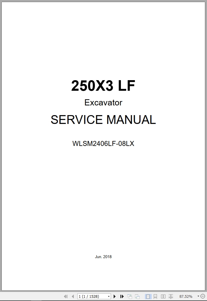 Link Belt Excavator 250X3 LF Service Manual WLSM2406LF 08LX 2018 (1)