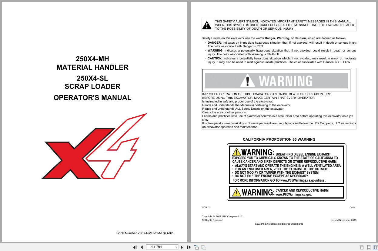 Link Belt Excavator 250X4 MH 250X4 SL Operator Manual 250X4 MH OM LXG 02 2019 (1)