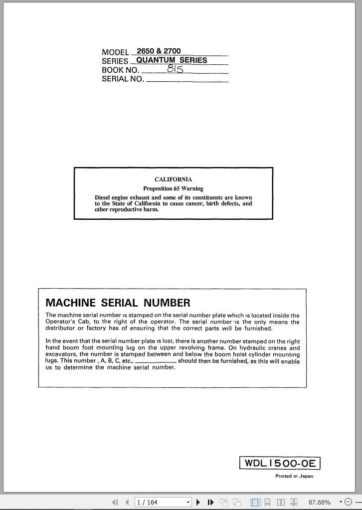 Link Belt Excavator 2650 2700 Quantum Operator Manual 815 (1)