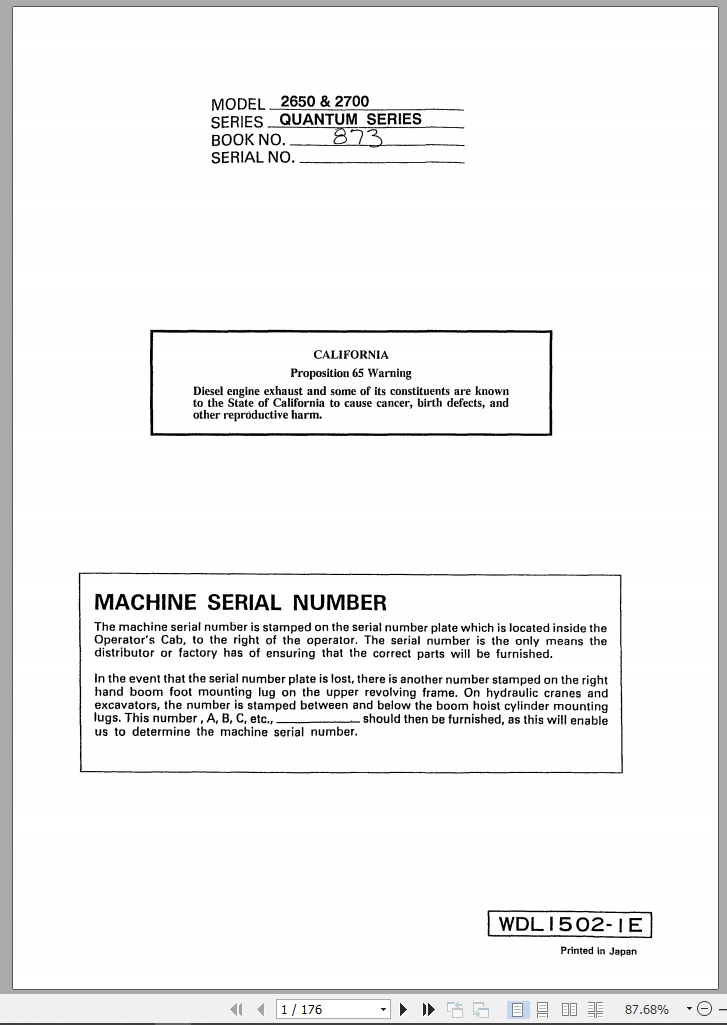 Link Belt Excavator 2650 2700 Quantum Operator Manual 873 (1)