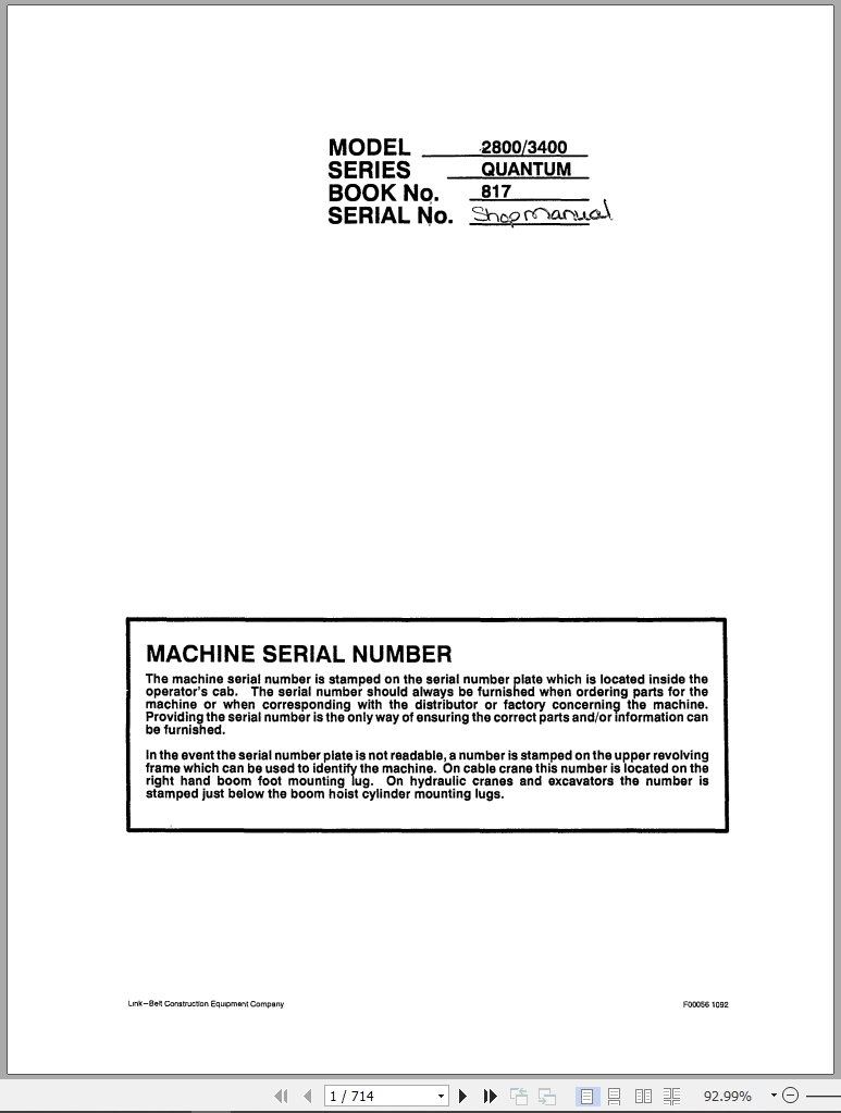 Link Belt Excavator 2800Q 3400Q Quantum Shop Manual (1)