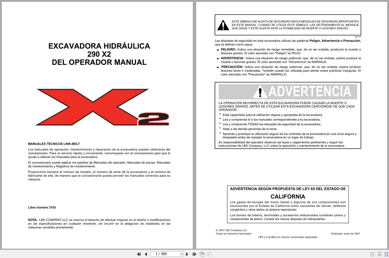 Link Belt Excavator 290X2 Operator Manual 2103 2007 ES (1)
