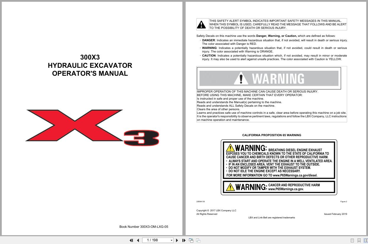 Link Belt Excavator 300X3 Operator Manual 300X3 OM LXG 05 2019 (1)