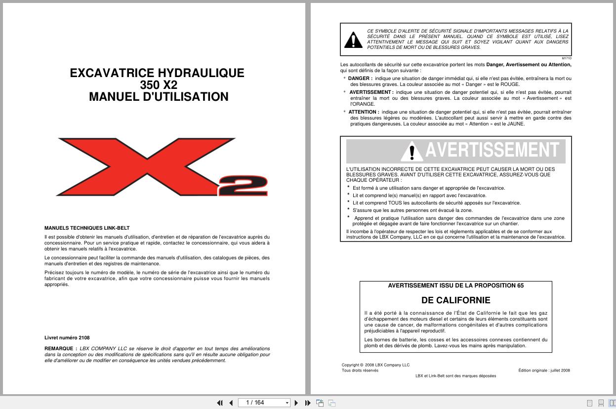 Link Belt Excavator 350X2 Operator Manual 2108 2008 FR (1)