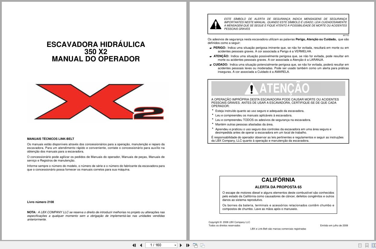 Link Belt Excavator 350X2 Operator Manual 2108 2008 PT (1)
