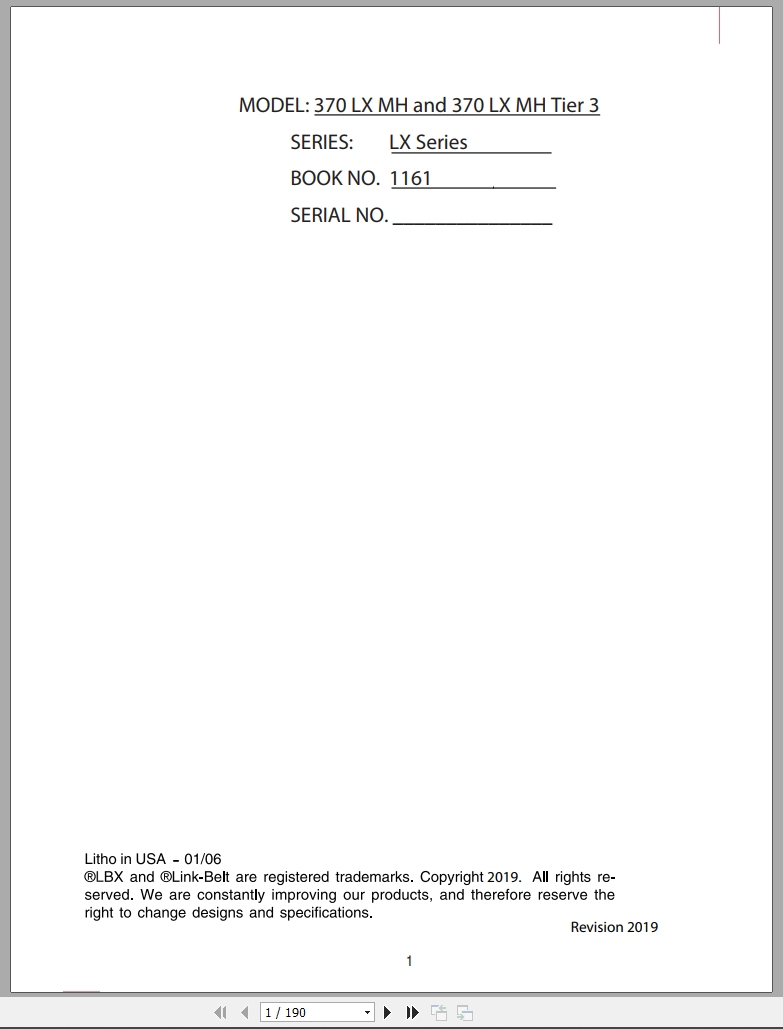 Link Belt Excavator 370LX MH Tier 2 Tier 3 Operator Manual 1161 2019 (1)