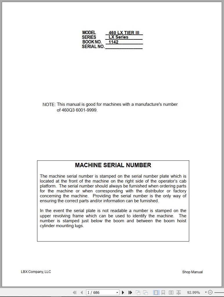 Link Belt Excavator 460LX Tier 3 Shop Manual 1142 2007 (1)