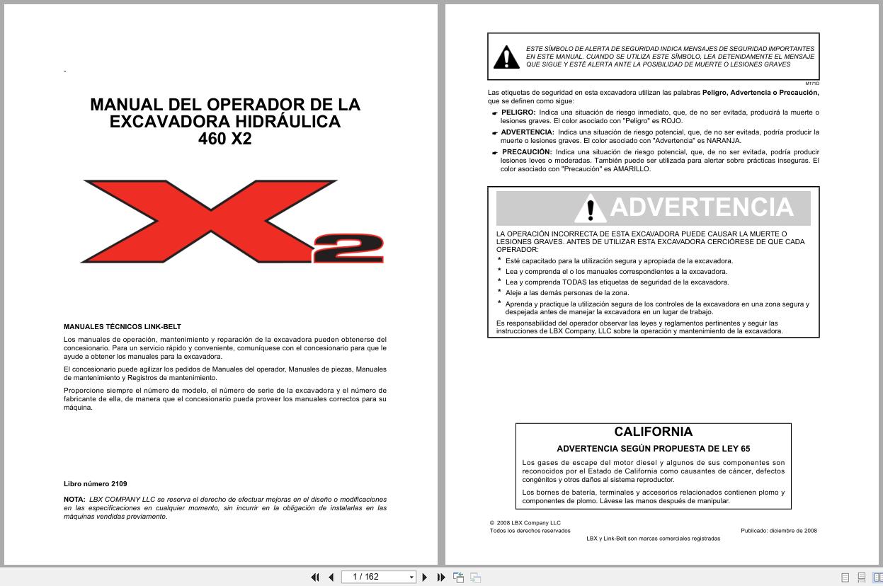 Link Belt Excavator 460X2 Operator Manual 2109 2008 ES (1)