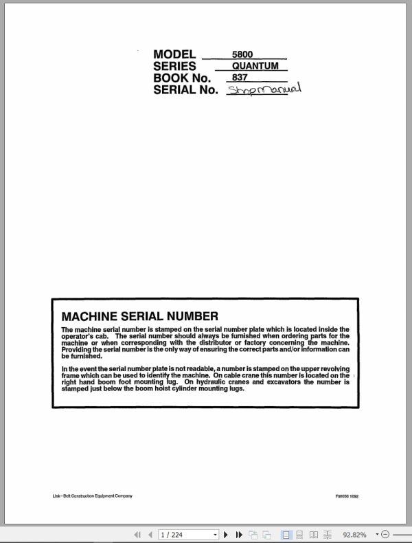 Link Belt Excavator 5800Q Quantum Shop Manual (1) Link Belt Excavator 5800Q Quantum Shop Manual (1)