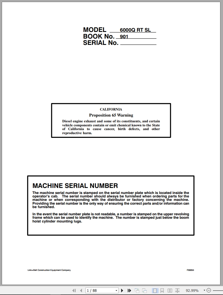 Link Belt Excavator 6000Q RT SL Operator Manual (1)