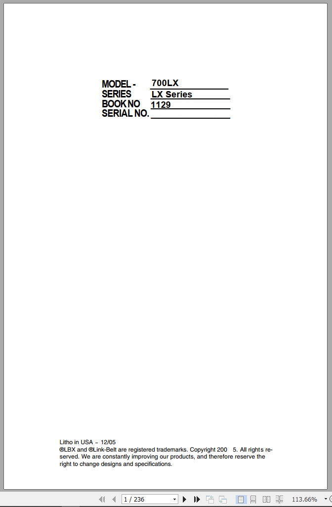 Link Belt Excavator 700LX Operator Manual (1)