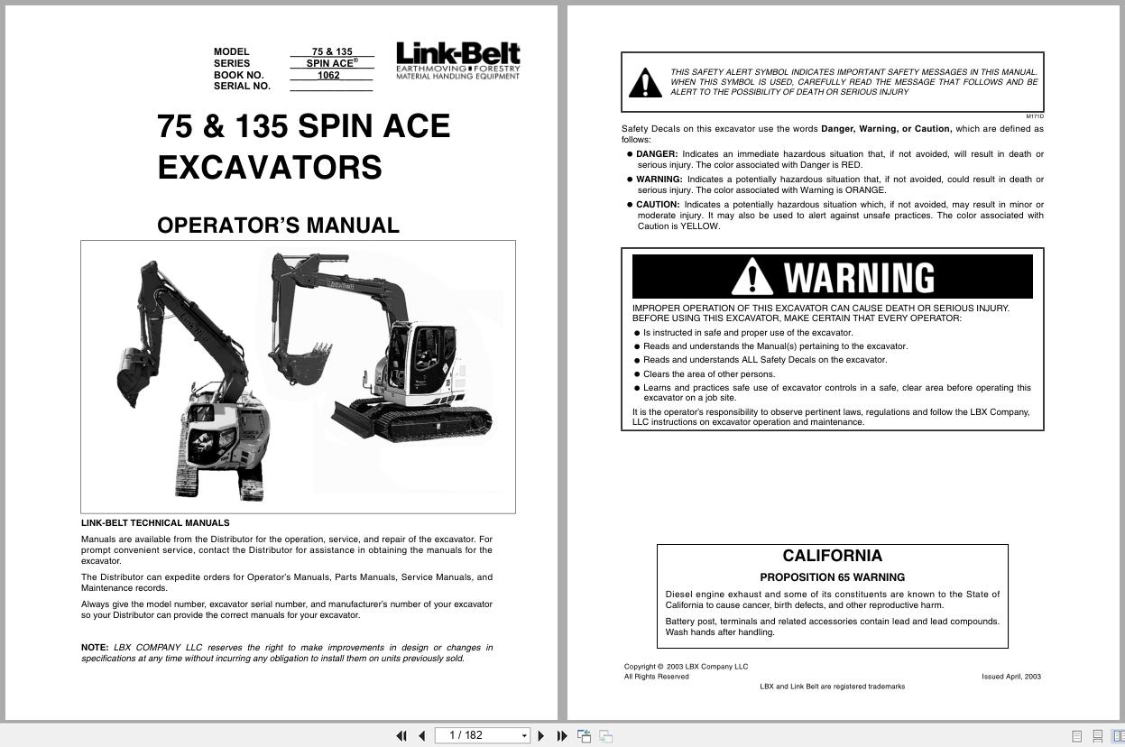 Link Belt Excavator 75 135 Spin Ace Operator Manual (1)