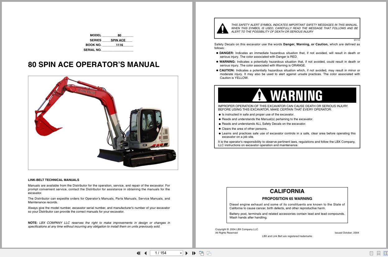Link Belt Excavator 80 Spin Ace Operator Manual (1)