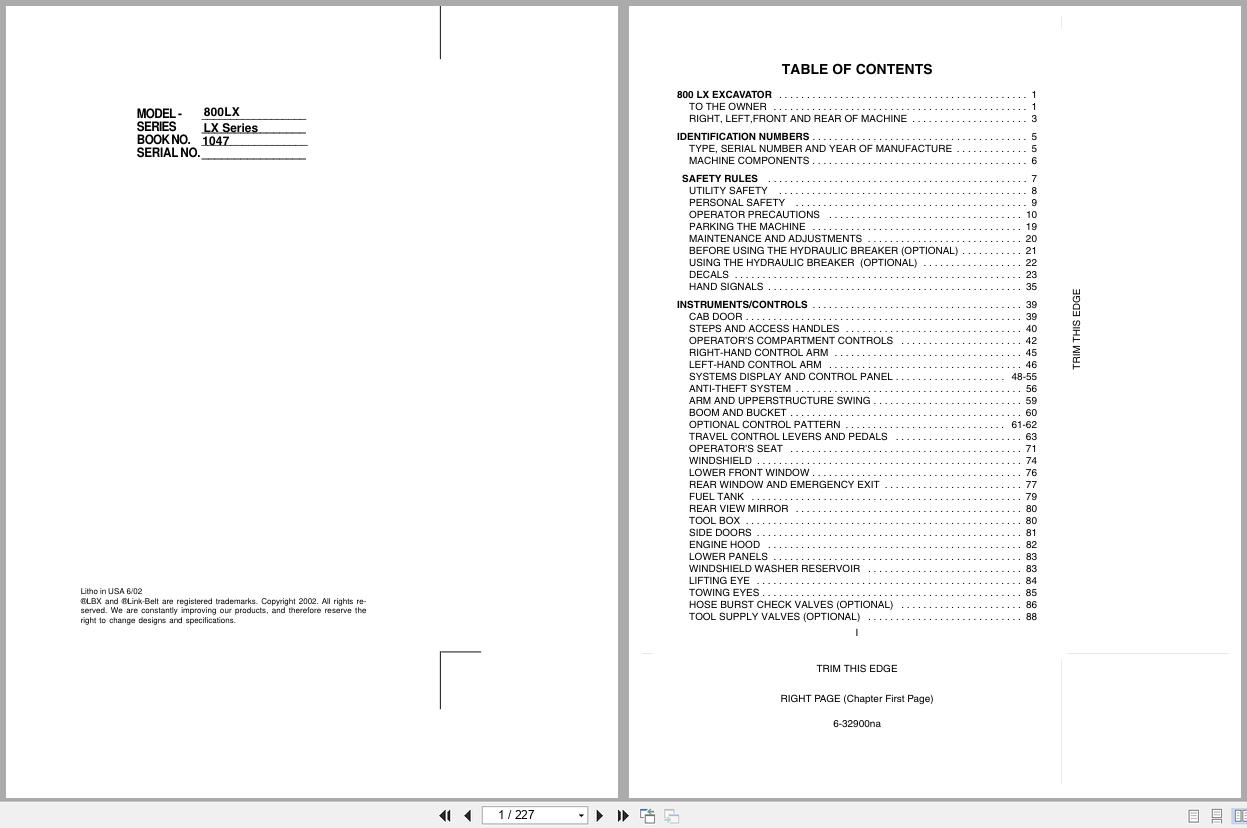 Link Belt Excavator 800LX Operator Manual (1)