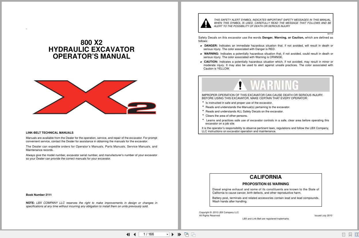 Link Belt Excavator 800X2 Operator Manual 2111 2010 (1)