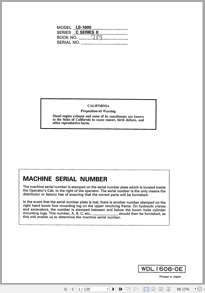Link Belt Excavator LS 1600CII Operator Manual (1)
