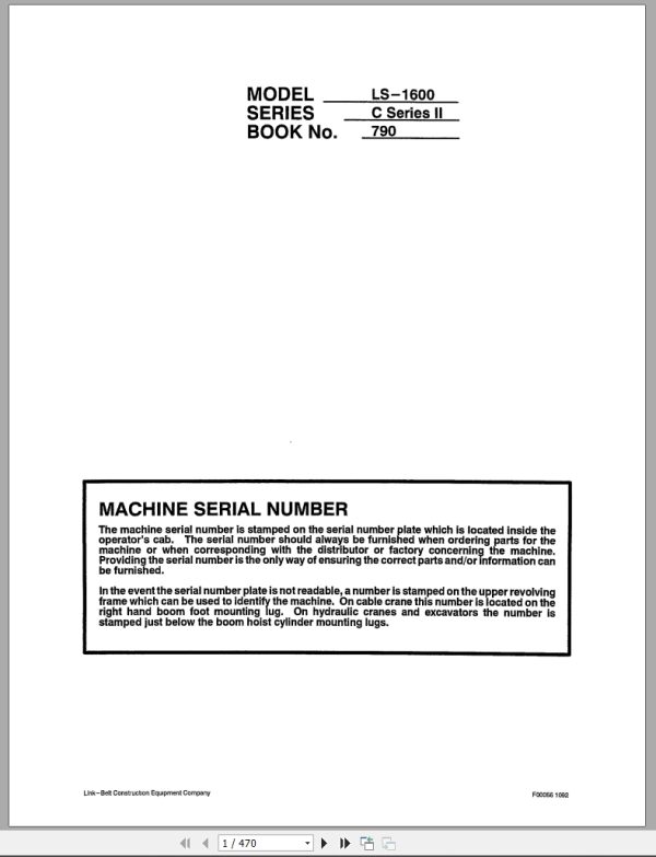 Link Belt Excavator LS 1600CII Shop Manual (1) Link Belt Excavator Ls 1600Cii Shop Manual (1)
