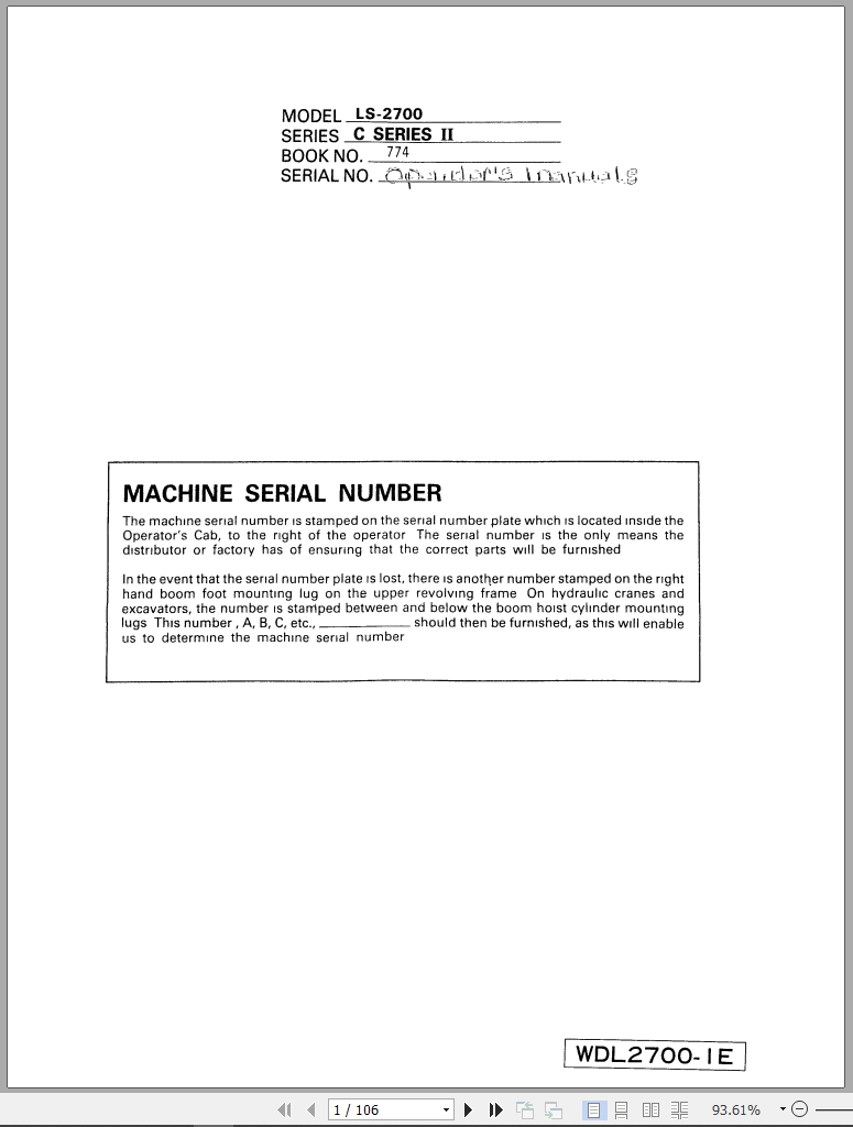 Link Belt Excavator LS 2700CII Operator Manual (1)