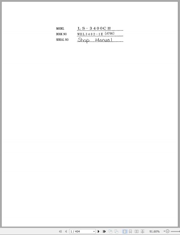Link Belt Excavator LS 3400CII Shop Manual (1) Link Belt Excavator Ls 3400Cii Shop Manual (1)