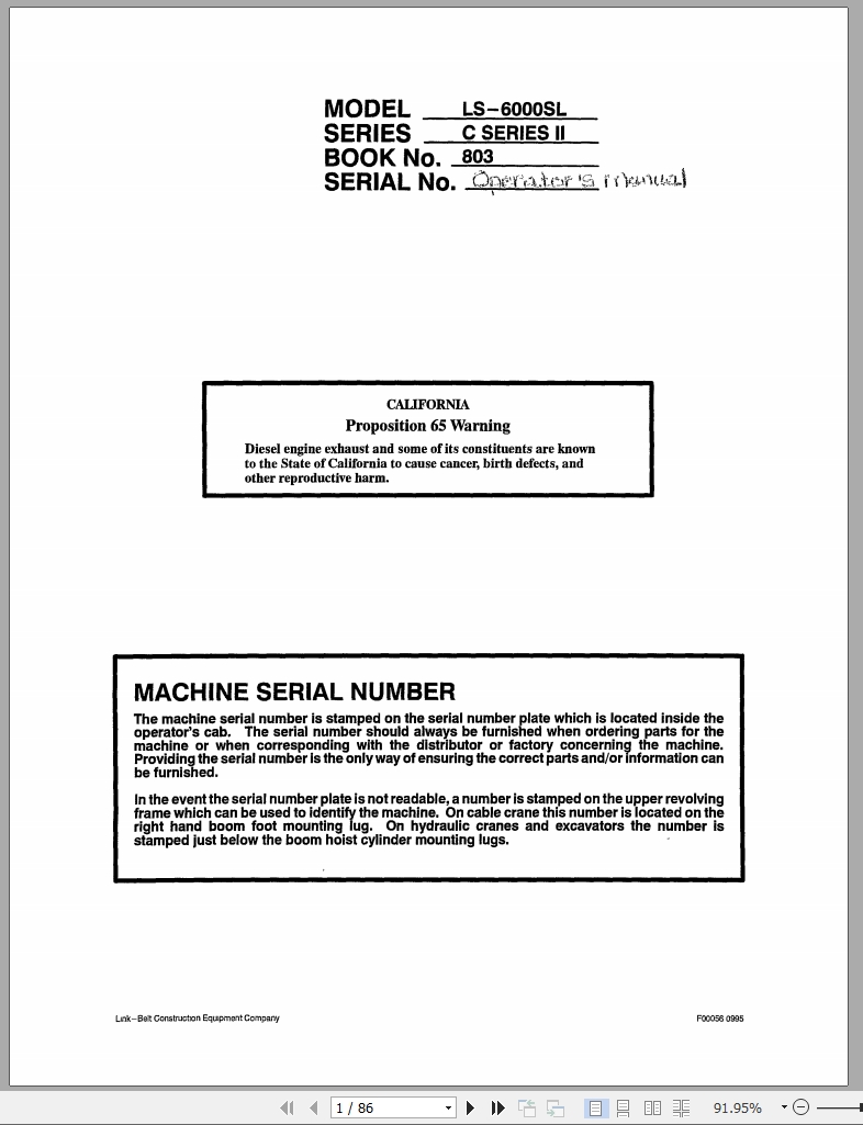 Link Belt Excavator LS 6000SLCII Operator Manual (1)