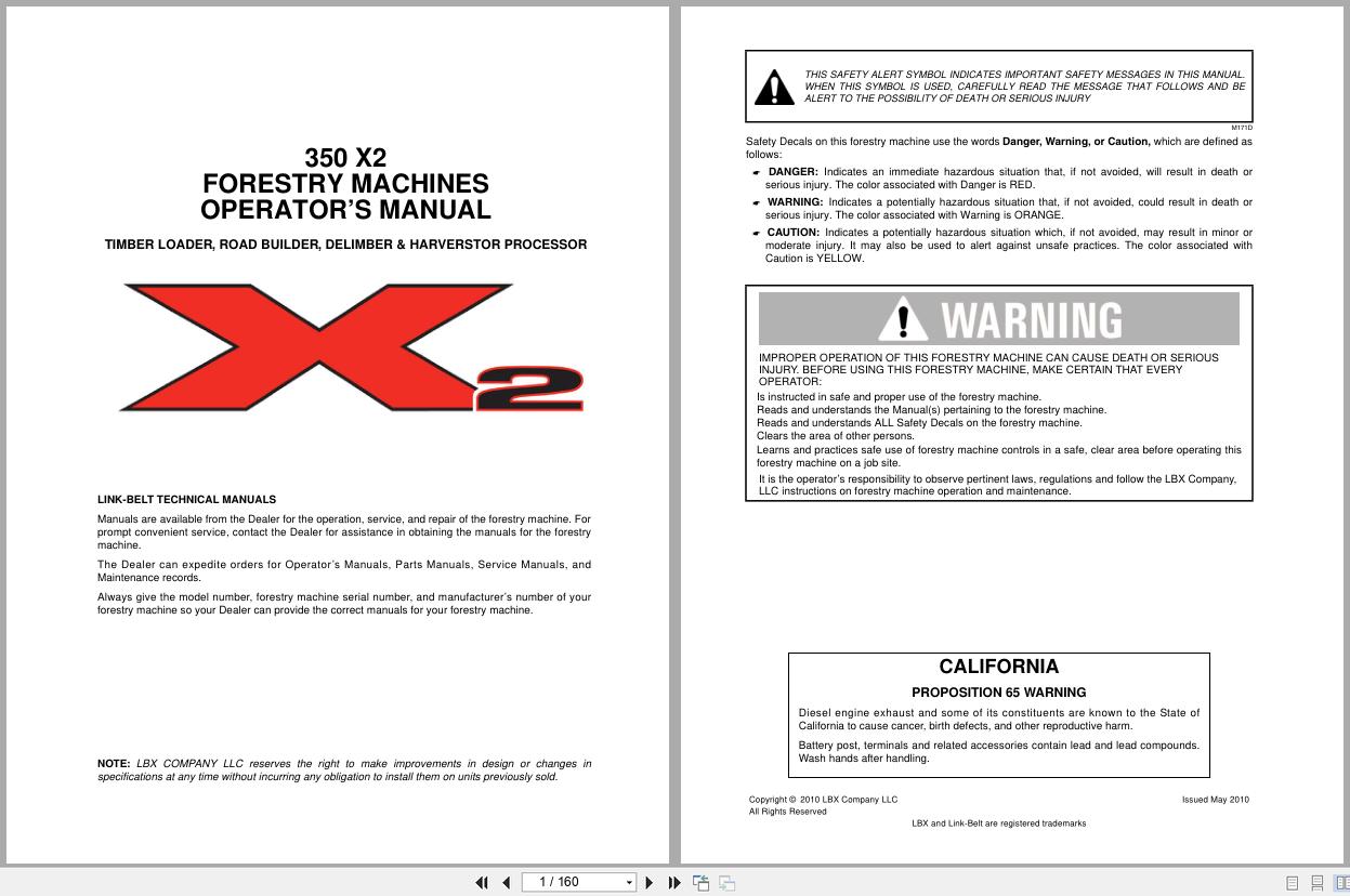 Link Belt Forestry Machine 350X2 Operator Manual 2010 (1)