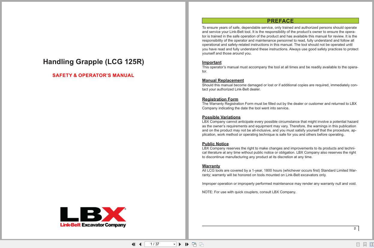 Link Belt Handling Grapple LCG 125R Safety And Operator Manual (1)