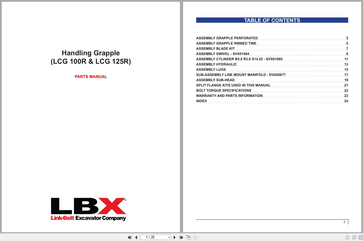 Link Belt Handling Grapple LCG100R LCG125R Parts Manual (1)
