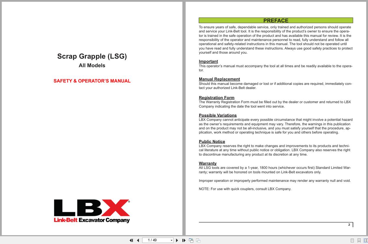 Link Belt Scrap Grapple LSG All Models Safety Operator Manual (1)