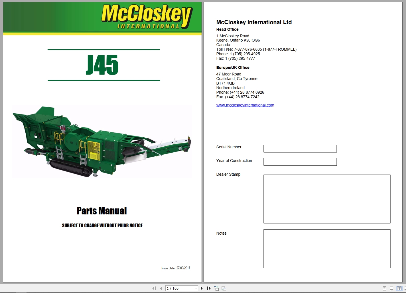McClosKey Jaw Crushers J45 Parts Manual 2017 (1)