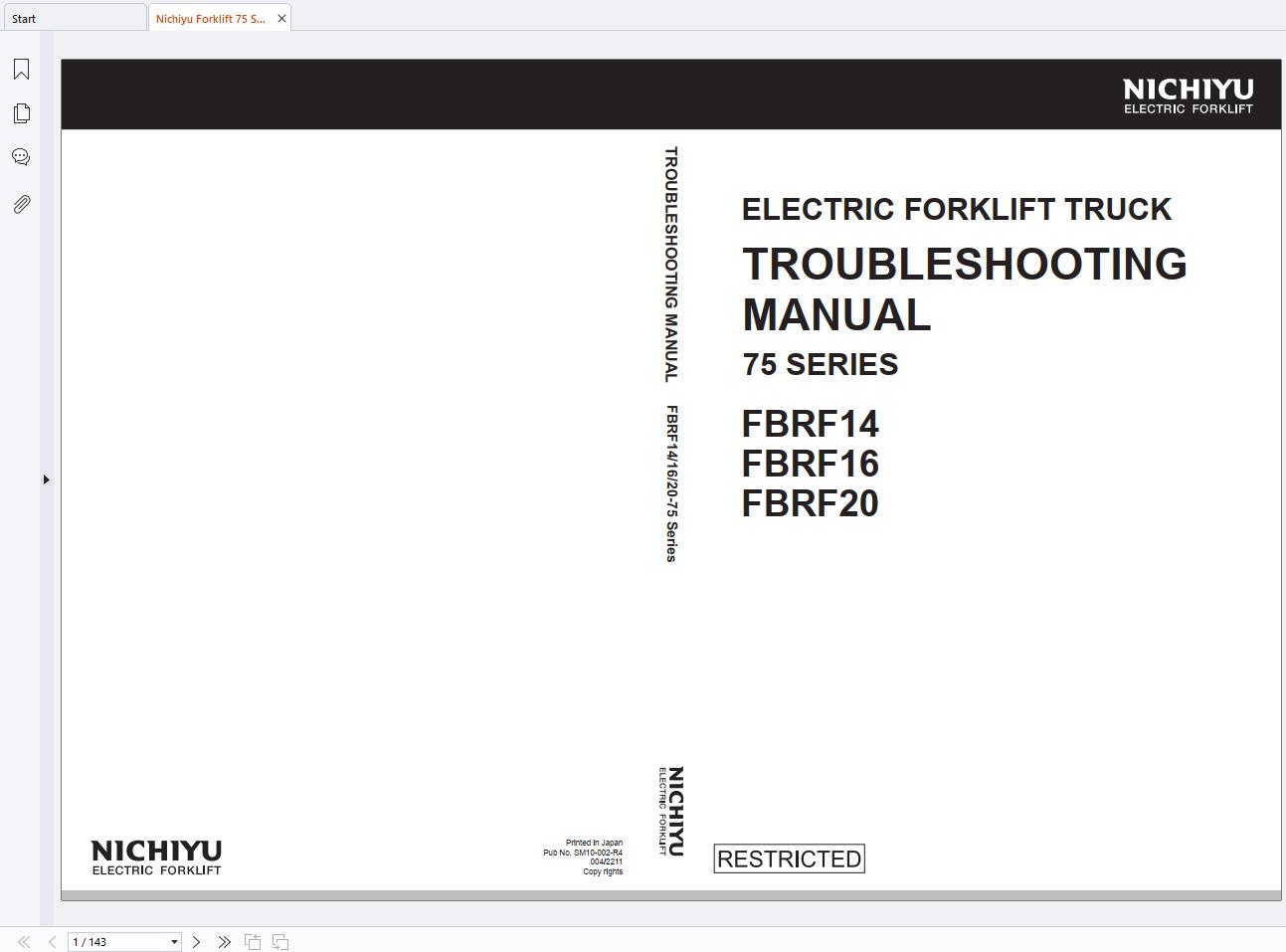 Nichiyu Forklift 75 Series FBRF14 FBRF16 FBRF20 Workshop Troubleshooting Operators Manual 2