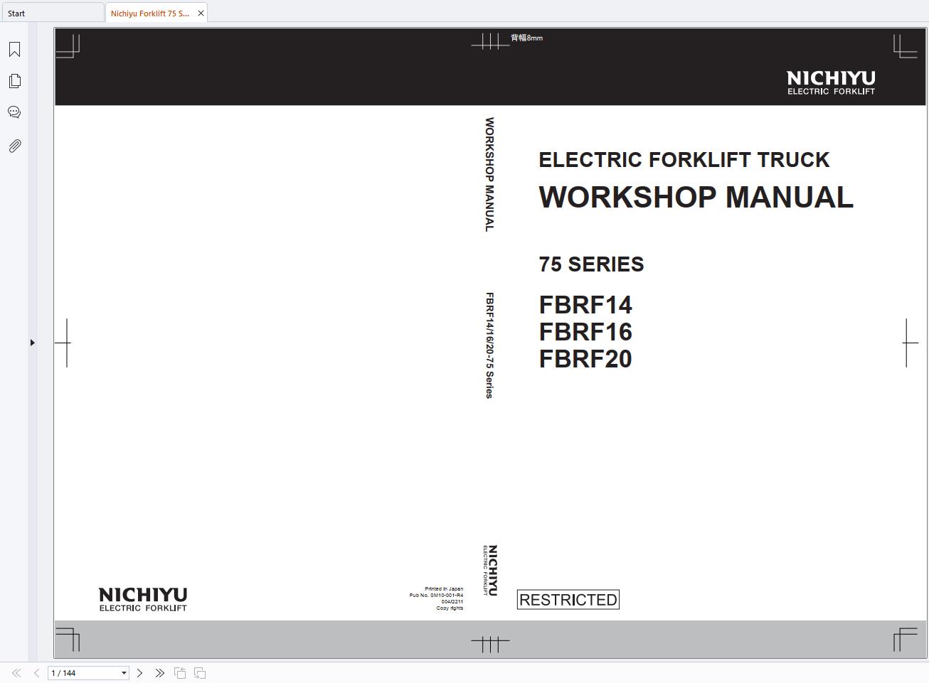 Nichiyu Forklift 75 Series FBRF14 FBRF16 FBRF20 Workshop Troubleshooting Operators Manual 3