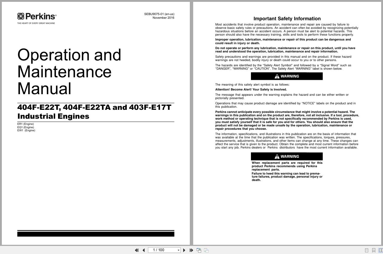 Perkins Engine 404F E22T 404F E22TA 403F E17T Operation And Maintenance Manual SEBU9075 01 2016 EN (1)