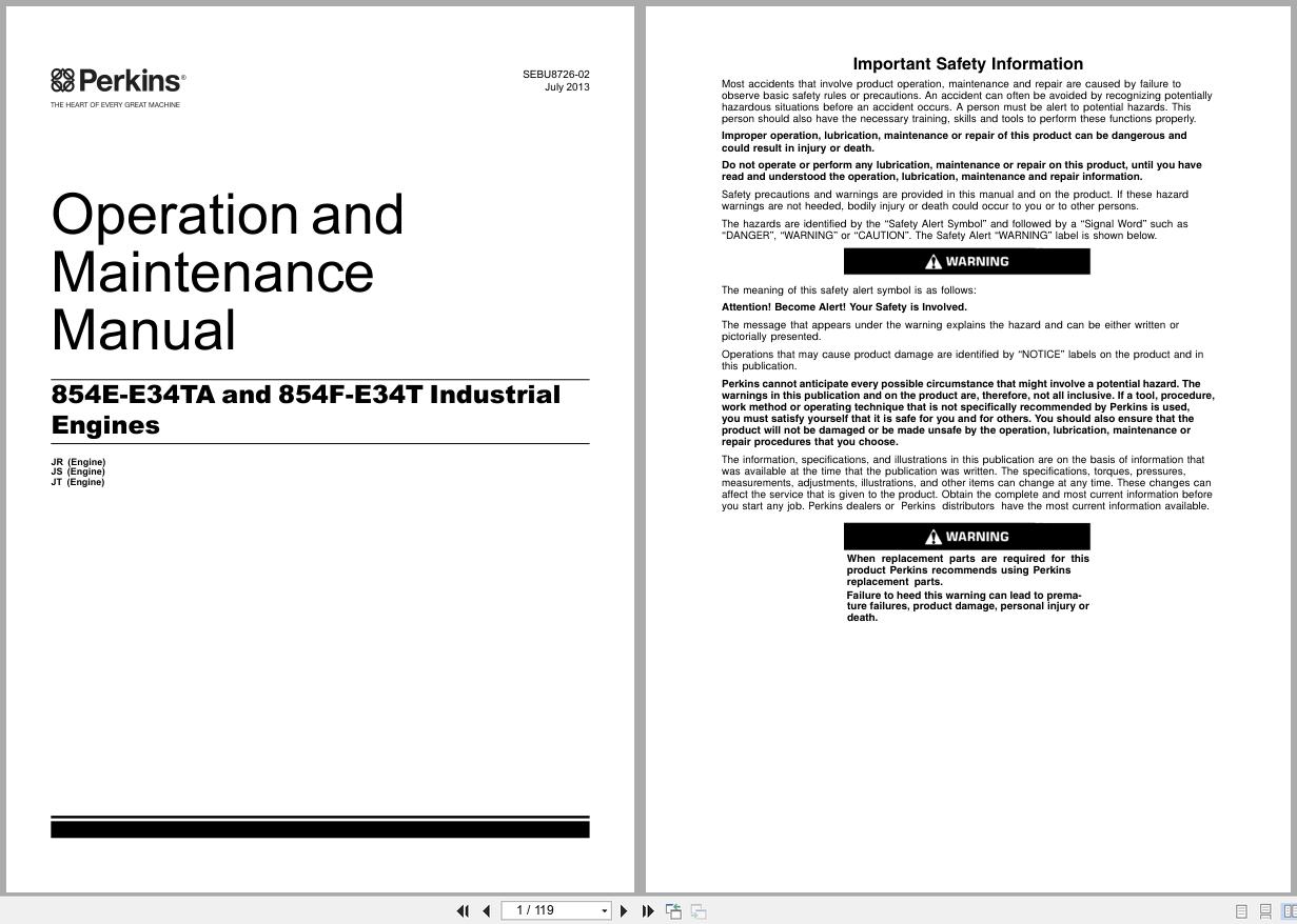 Perkins Engine 854E E34TA 854F E34T Operation And Maintenance Manual SEBU8726 02 2013 EN (1)