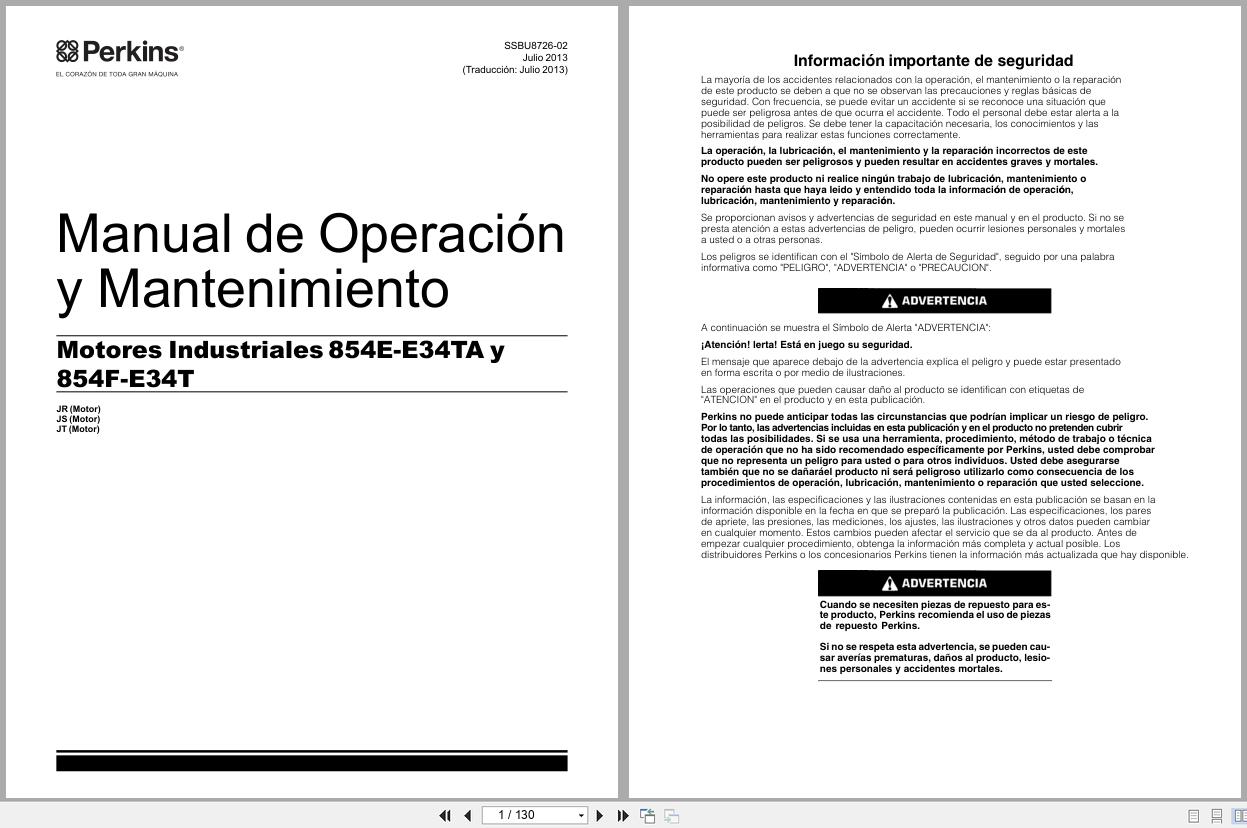 Perkins Engine 854E E34TA 854F E34T Operation And Maintenance Manual SSBU8726 02 2013 ES (1)