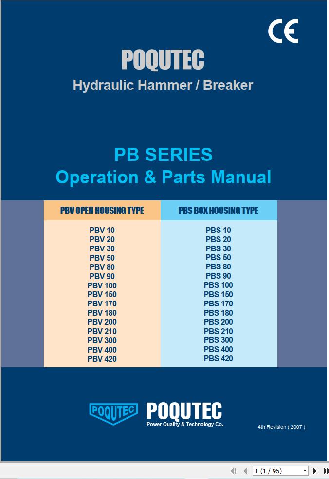 Poqutec Breaker PBV 180 Operation and Parts Manual 1