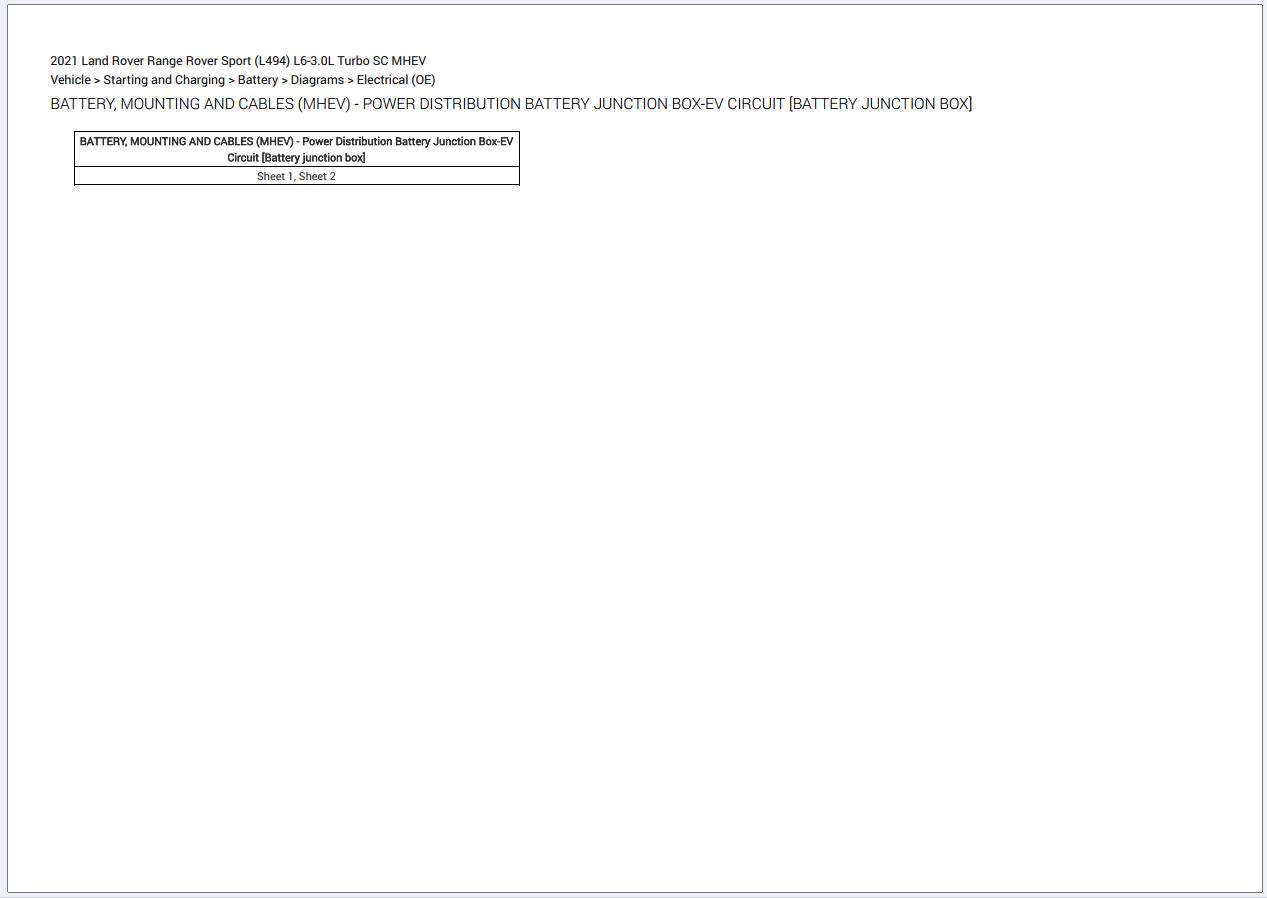 Range Rover Sport L494 2021 L6 3.0L Turbo SC MHEV Electrical Schematic & Connection View (1)