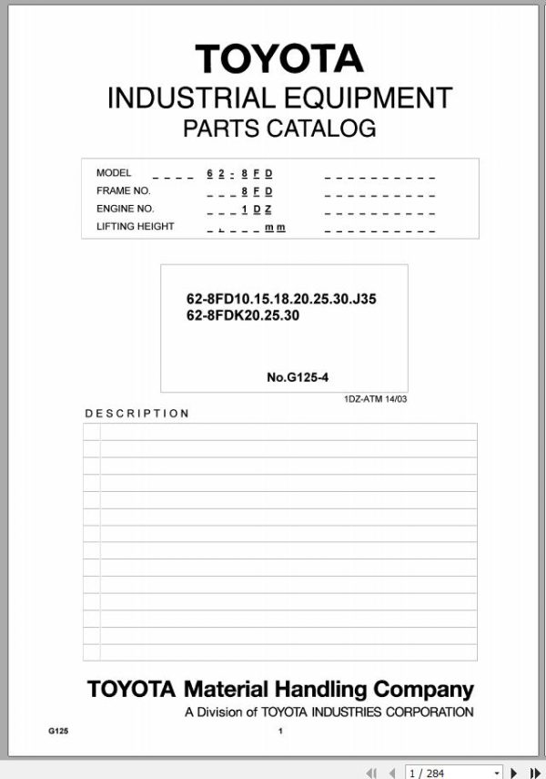 Toyota Forklift 62 8FD10 35 62 8FDK20 30 Parts Catalog G125 4 (1)
