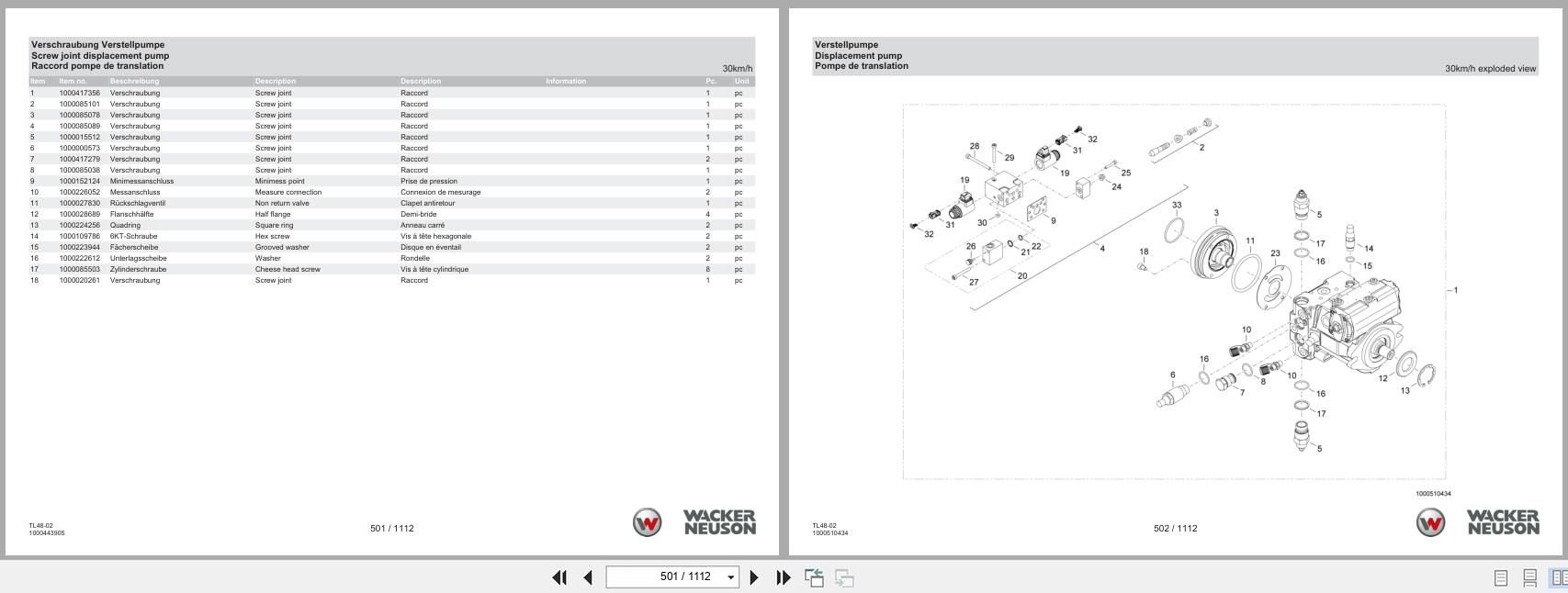 Wacker Neuson Telehandler TH522 Stage V TL48 02 Loader Spare Parts Catalog 08.2024 DE EN FR (2)