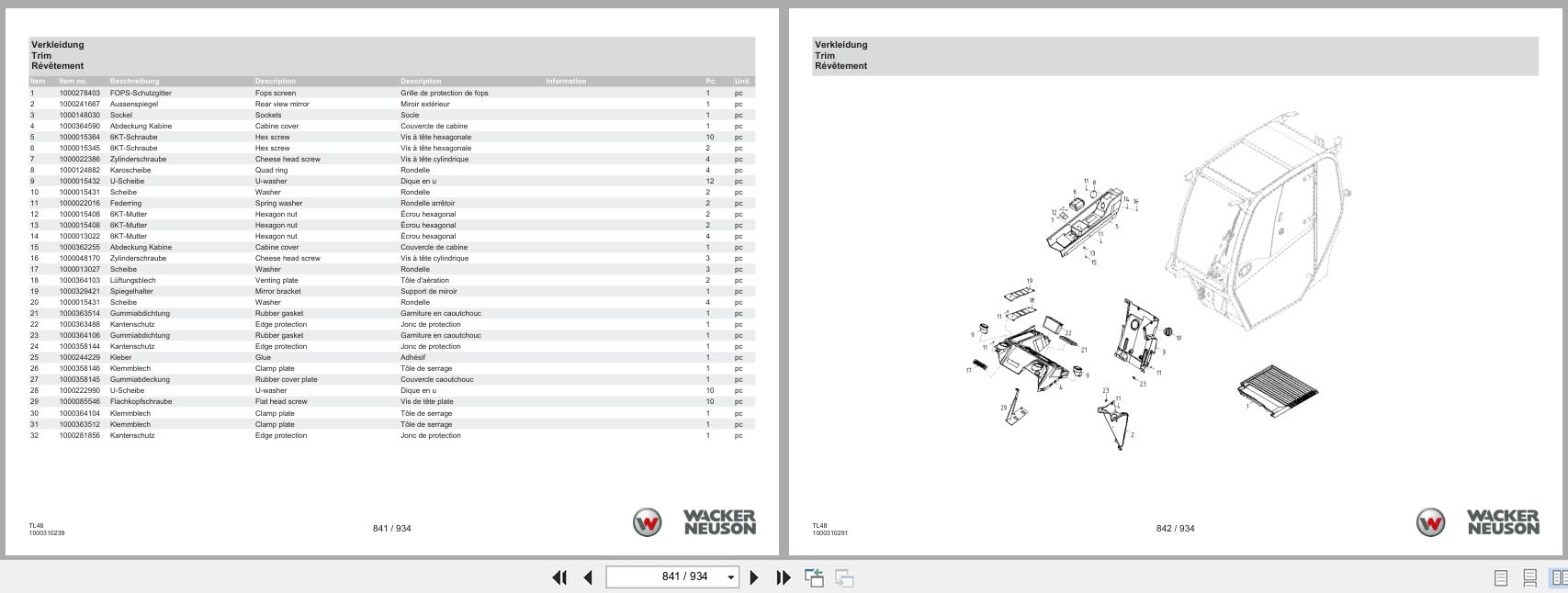 Wacker Neuson Telehandler TH522 TL48 Spare Parts Catalog 1000316527 10.2024 DE EN FR (2)