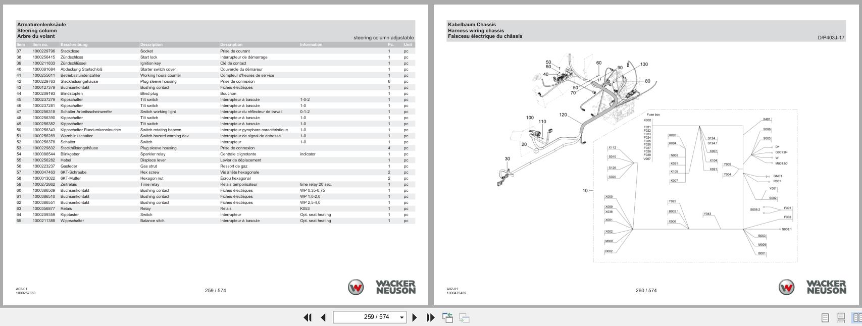 Wacker Neuson Wheel Loader WL250 A02 01 Spare Parts Catalog 03.2024 DE EN FR (2)
