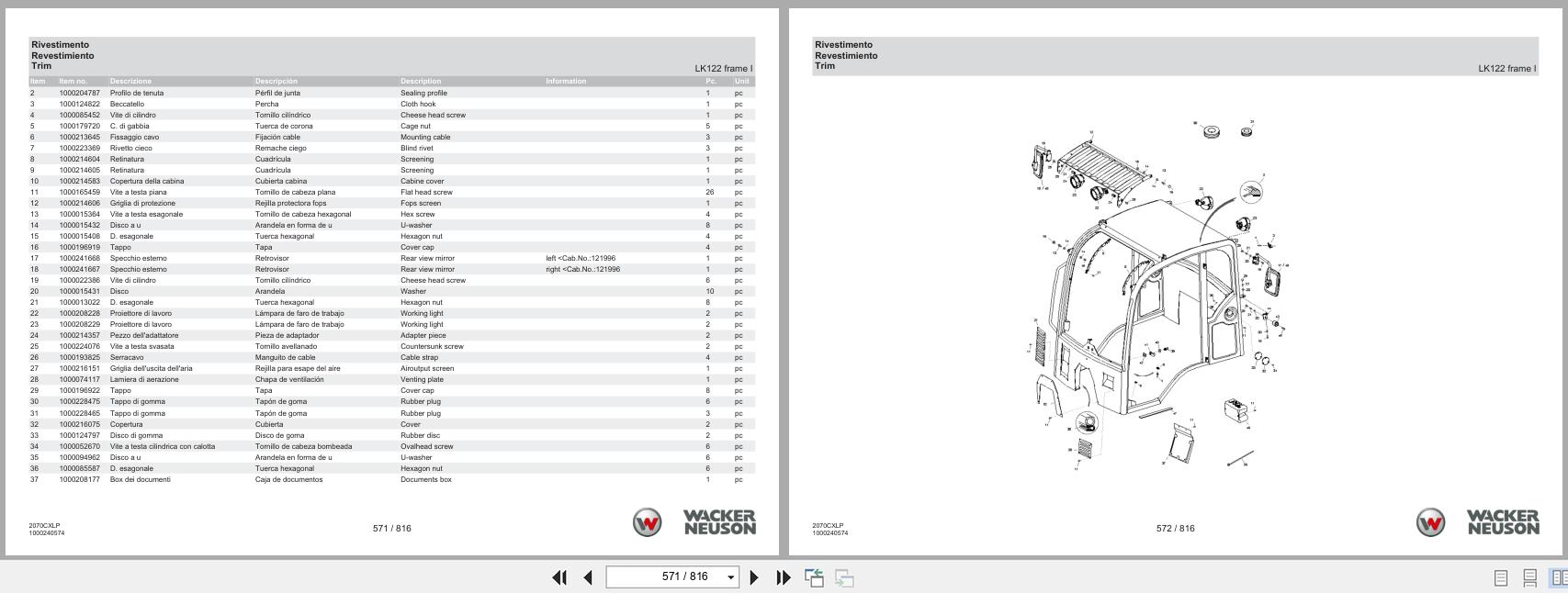 Wacker Neuson Wheel Loader WL34 2070CXLP Spare Parts Catalog 1000344235 10.2024 IT ES EN (2)