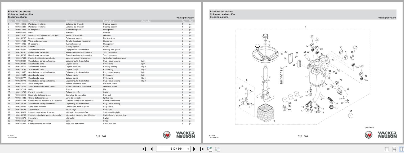 Wacker Neuson Wheel Loader WL34 RL40LP Spare Parts Catalog 08.2024 IT ES EN (2)