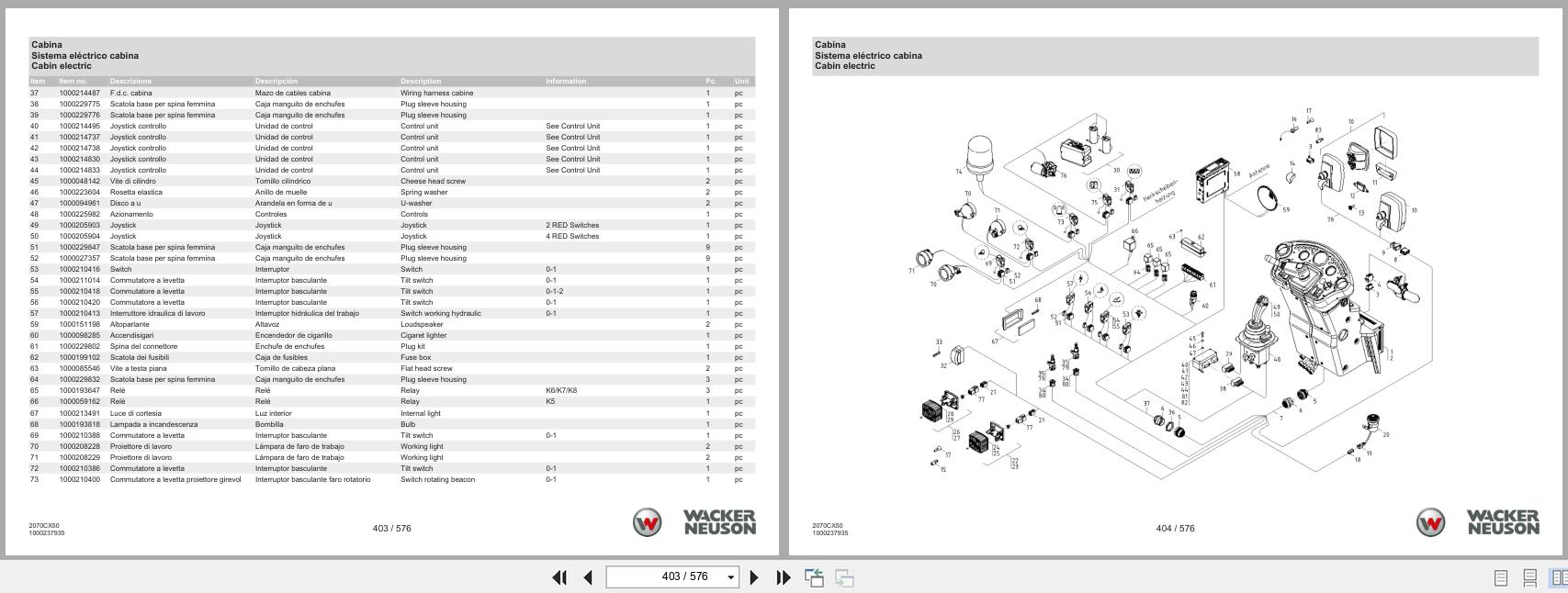 Wacker Neuson Wheel Loader WL36 2070CX50 Spare Parts Catalog 1000322683 01.2024 IT ES EN (2)