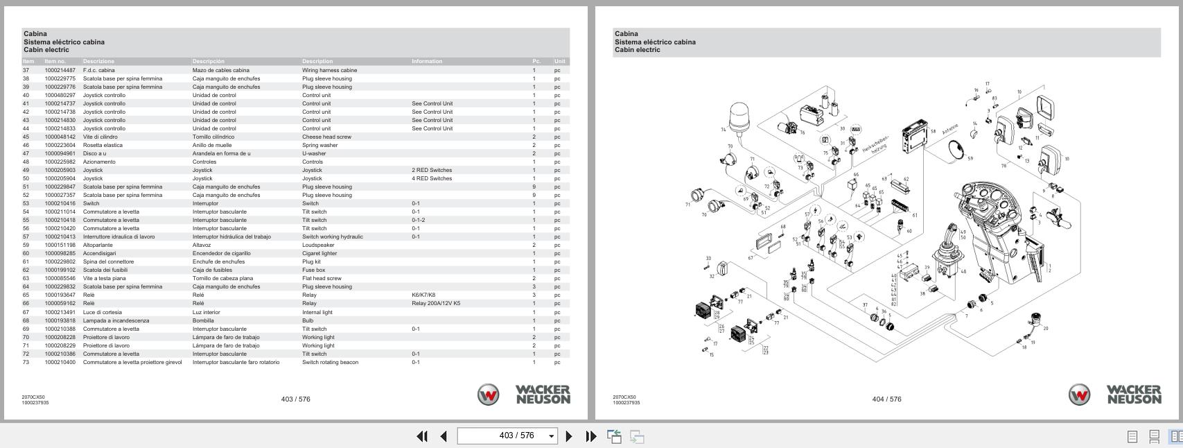 Wacker Neuson Wheel Loader WL36 2070CX50 Spare Parts Catalog 1000322683 08.2024 IT ES EN (2)