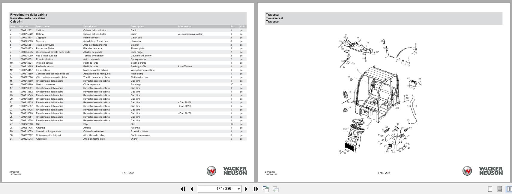 Wacker Neuson Wheel Loader WL37 2070CX80 Spare Parts Catalog 08.2024 IT ES EN (2)