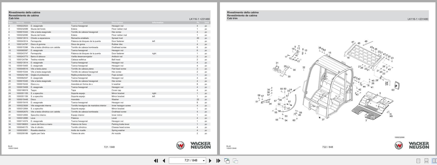 Wacker Neuson Wheel Loader WL38 Stage V RL40 Spare Parts Catalog 08.2024 IT ES EN (2)