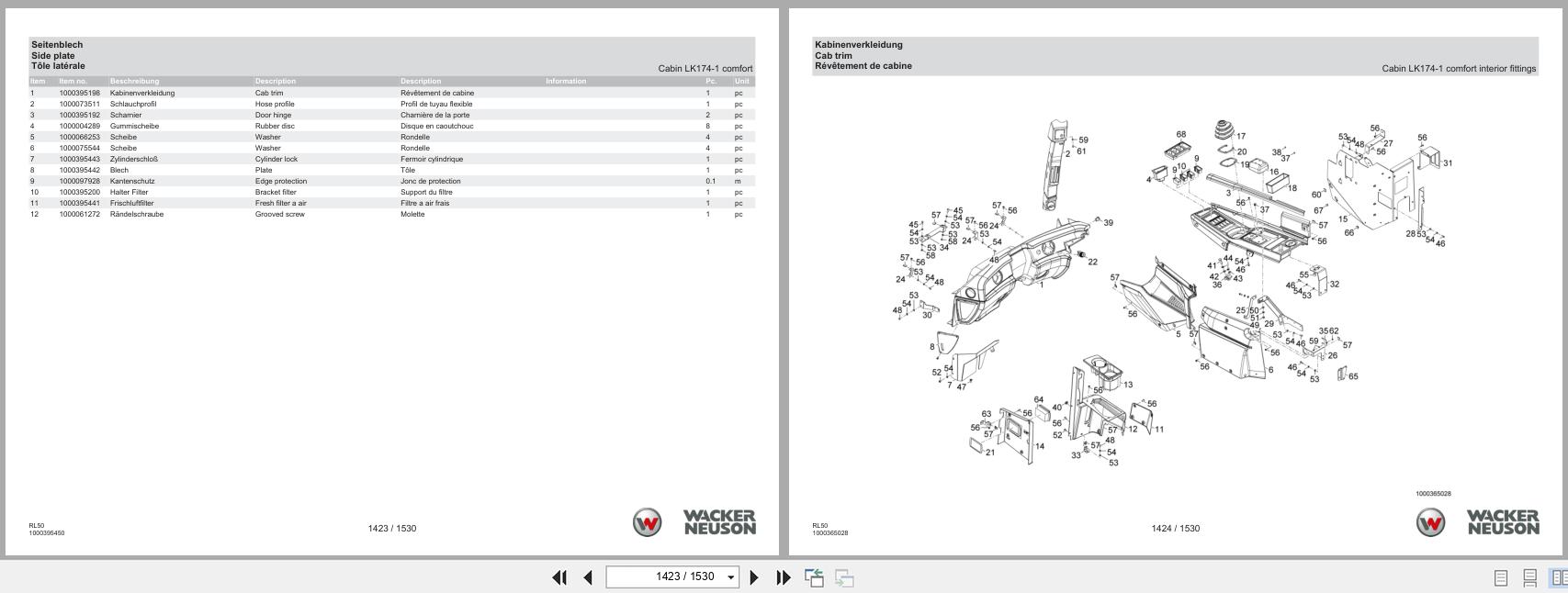 Wacker Neuson Wheel Loader WL44 Low Front Frame RL50 Spare Parts Catalog 08.2024 DE EN FR (2)
