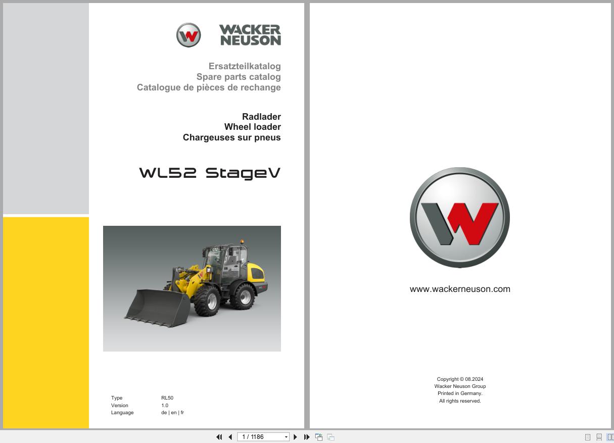 Wacker Neuson Wheel Loader WL52 Stage V RL50 Spare Parts Catalog 08.2024 DE EN FR (1)
