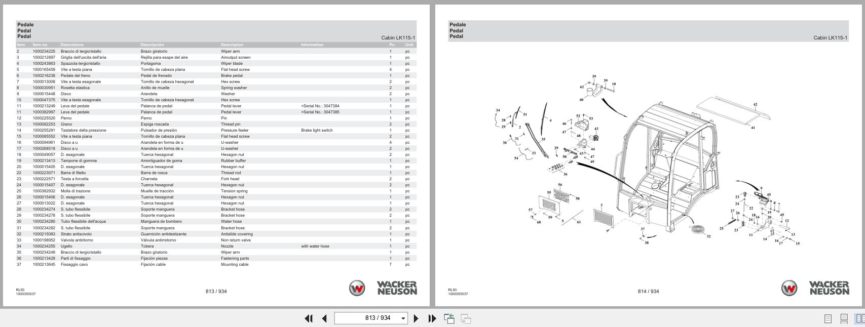 Wacker Neuson Wheel Loader WL52 USA RL50 Spare Parts Catalog 1000403580 08.2024 IT ES EN (2)
