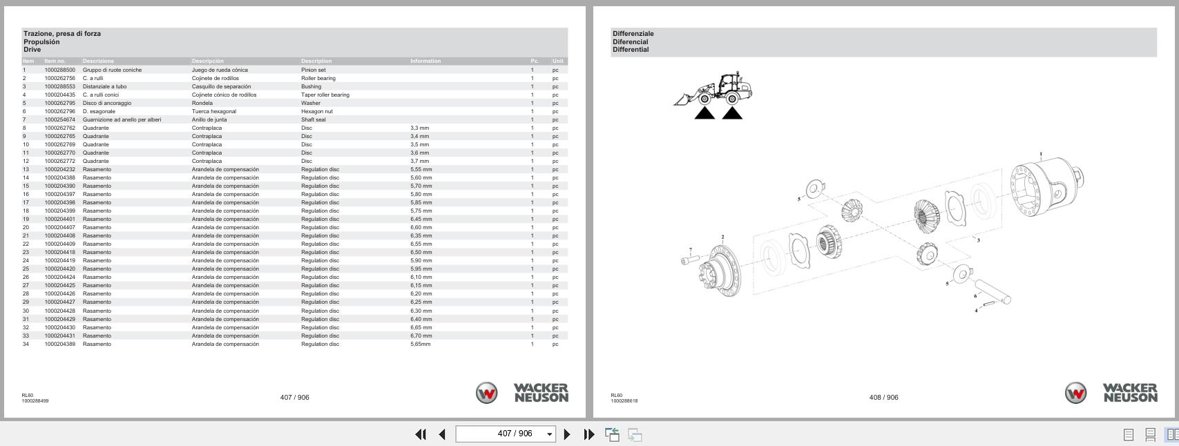 Wacker Neuson Wheel Loader WL54 Stage V RL60 Spare Parts Catalog 08.2024 IT ES EN (2)